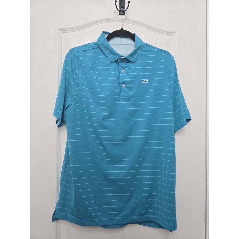 Good Good Polo Shirt Mens Medium Fighting Forv The Par Golf Stretch Striped Blue
